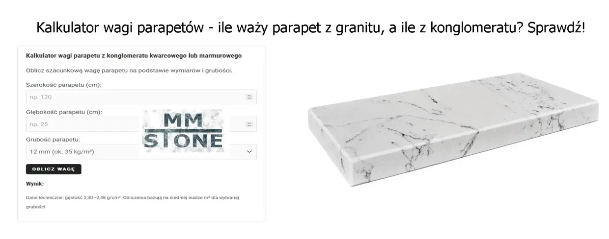 Kalkulator wagi parapetu - ile waży parapet z granitu a ile z konglomeratu