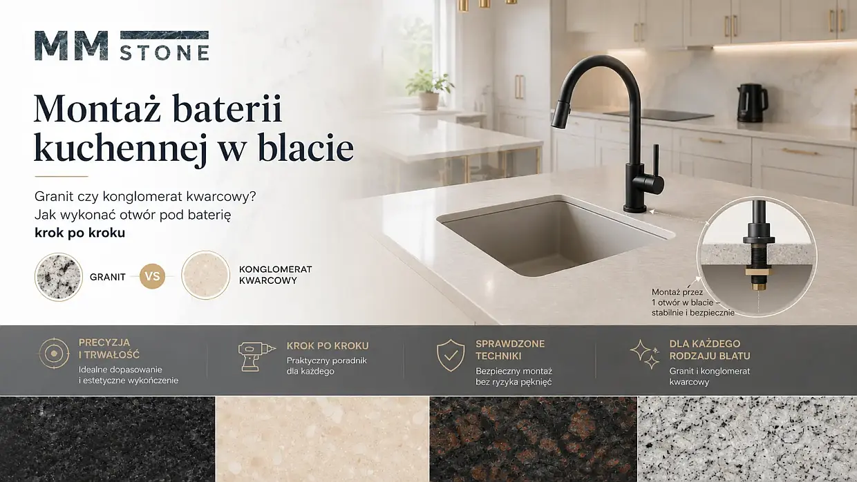 Montaż baterii w blacie z granitu lub konglomeratu - przykład