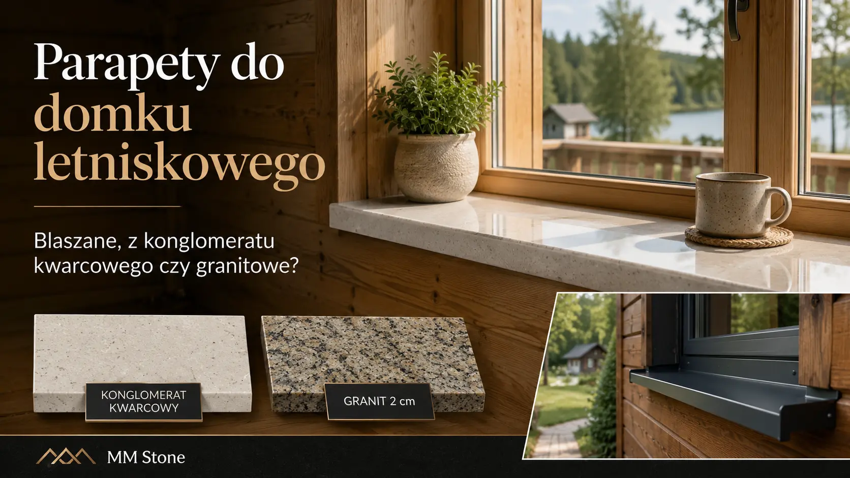 Parapety do domku drewnianego letniskowego - blaszane, granitowe czy z konglomeratu kwarcowego