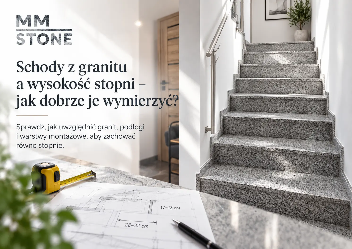 Schody z granitu a wysokość stopni: sprawdź, jak uwzględnić granit, klej i podłogi, aby pierwszy i ostatni stopień miały właściwą wysokość